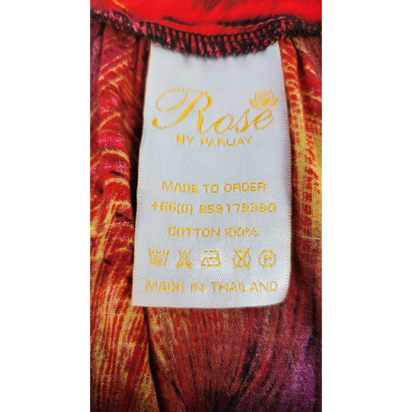 Rose by Paruay Boho Maxi Dress Red Peacock Feather Print Off Shoulder Tassel M/L - Picture 6 of 11